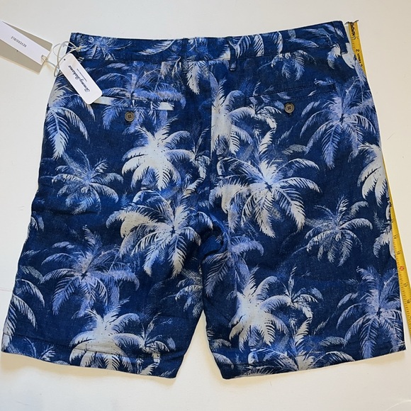 Tommy Bahama linen reversible shorts men’s 35 striped / palm blue indigo 9” NWT - Picture 2 of 8